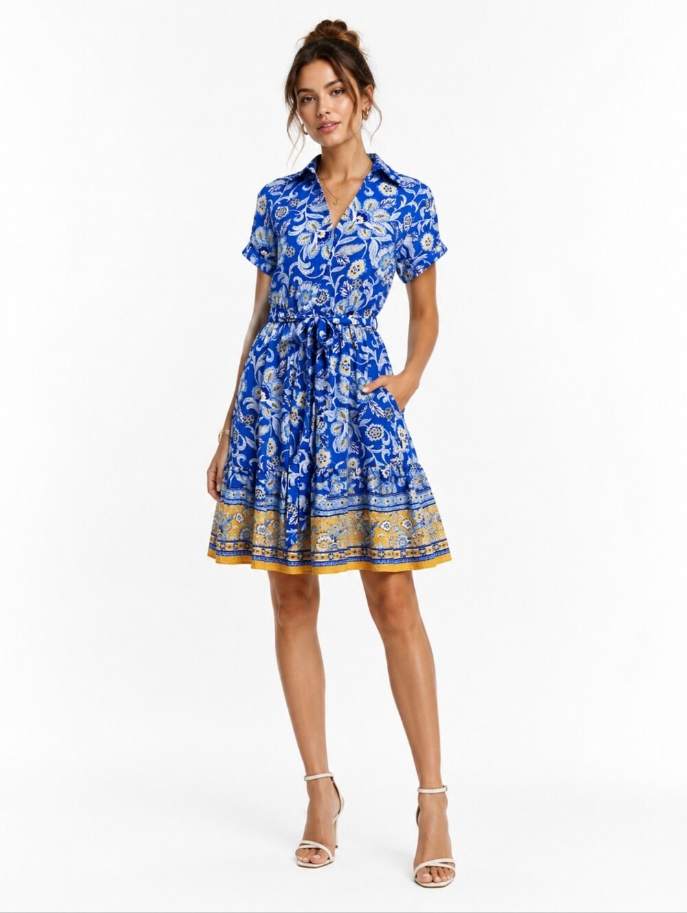Sam Edelman Persian Garden Mini Dress Blue Floral Belted Boho Resort NWT Size 10